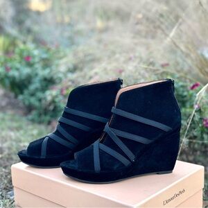 Black Suede Wedge with Zipper